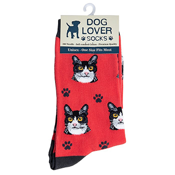 Dog Lover Socks  Black and White Cat